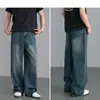 Jeans Masculino Transfronteiriço Sudeste Asiático Versátil Lavado Wide-Leg Jeans Masculino Retrô Desgastado Solto Calça Reta
