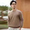 Suéter masculino de cashmere tricotado, 100% cashmere puro, malha quente para outono e inverno, suéter casual masculino liso