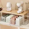 Prateleira de armazenamento multiuso para mesa com gavetas, prateleira de armazenamento multicamadas para sachês de chá, copos de água, máquina de café e lanches
