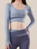 Top de Yoga Color Block Durazno para Mujer, Manga Larga, Tacto Nude, Almohadillas de Sujetador Integradas, Moldeador, Pilates, Running Matutino, Top de Ejercicio Físico