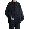 Camisa de Lino con Botones Estilo Chino para Hombre de Manga Larga Chaqueta Mandarín Estilo Chino Hanfu Abrigo Tang Talla Extra Abrigo Oversize para Hombre