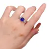 Zhuo Zhi Fan Joias 2023 Novo Modelo Prata S925 8*8mm Azul Real Cubo de Açúcar Quadrado Anel Simples Estilo Aliexpress