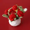 Ornamento Feito à Mão para Casa e Escritório Floco de Neve Fio Cesta de Flores Dupla Face Pequena Planta em Vaso Bolsa de Mensageiro Cesta de Flores Rosa Floral Fofa