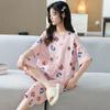 Pijama de Verano al por Mayor Transfronterizo para Mujer Estilo Coreano de Manga Corta con Pantalón Capri Traje Holgado Informal Ropa para el Hogar