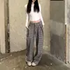 Pantalones de cuadros retro estilo americano, corte relajado, plisados, pierna recta, pierna ancha, nuevo estilo unisex, casual y cómodos para el trabajo y el ocio
