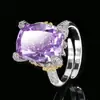 Huabi Joyería Fondo de Cobre Chapado en Oro Diamante de Alto Carbono Flor de Hielo Diamante Cuadrado Anillo de Temperamento Lujo Ligero Retro para Mujeres 12*16