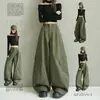 Nuevos pantalones de trabajo de otoño estilo americano, verdes, holgados, de pierna ancha, para mujer, de cintura alta, casuales, versátiles, largos y adelgazantes