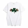 Suéter redondo de manga corta con estampado de leopardo verde, camiseta casual simple para hombre y mujer, algodón poliéster