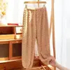Se Pueden Usar Afuera Pijama de Terciopelo Coral para Mujer en Otoño e Invierno, Pantalones de Franela Cálidos Holgados con Forro de Felpa y Cordón, Pantalones Casuales para Casa