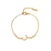 Pulsera de Acero Inoxidable con Baño de Oro de 18 Quilates, Luna Creciente, Tendencia Europea y Americana, Lujo Ligero, Regalo Simple y de Moda, Dorado y Plateado