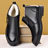 Botas Chelsea Masculinas de Inverno Lã Quente Sapatos de Algodão Camada Superior Couro de Vaca Sapatos de Couro Bico Fino Negócios Sapatos de Cano Alto