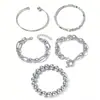 Pulseira de Corrente Vintage Transfronteiriça Europeia e Americana, Conjunto de Joias de Pulseira Geométrica Simples Aberta Dourada Brilhante