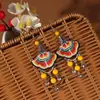Pendientes de Tela Estilo Étnico Retro Bordados a Mano Flor Larga Borla Pendientes de Viaje Yunnan Guizhou Venta al por Mayor