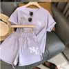Conjunto Esportivo Casual de Shorts de Manga Curta com Estampa de Rosto Sorridente Transfronteiriço Feminino Emagrecedor Solto Estilo Coreano Conjunto de Duas Peças Estudante Tendência
