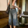 Jeans Rectos Holgados Estilo Retro Americano para Mujer, Nuevo Estilo de Verano con Diseño de Borde Estrecho, Pantalones Cortos de Pierna Ancha Lavados Vintage, Modernos