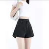 Shorts de Mezclilla Finos de Lunares para Mujer con Diseño Floral Estilo Ins Negro Sexy Cintura Alta Pierna Ancha Corte A Pantalones Cortos Ajustados Verano