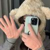 Guantes cálidos de invierno tejidos al estilo coreano, resistentes al frío, para montar en bicicleta, con pantalla táctil, cálidos, antideslizantes, con forro polar, gruesos, de jacquard bicolor.