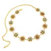 Cadena de Cintura Retro Europea y Americana de Venta Caliente Transfronteriza para Mujer, Incrustada con Turquesa, Cinturón Metálico de Flor Hueca, Accesorio de Cadena Corporal