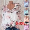 ¡En stock! Camisa estampada de manga larga con cuello en V y botones de gasa para mujer, popular en Amazon y eBay (2023)