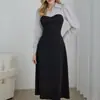 Novos Vestidos Femininos Europeus e Americanos Amazon Alto Padrão Temperamento Estilo Hepburn Vestido de Retalhos Preto Atacado
