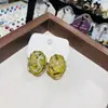 Pendientes Ovalados Elegantes de Gama Alta Estilo Francés Retro con Flores Secas y Goteo de Aceite