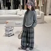 Conjunto de otoño para niñas 2026 nuevo estilo para niños mayores, moderno look de dos piezas sudadera con capucha y conjunto de pantalones a cuadros