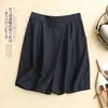 Cós Elástico Shorts Finos Versáteis Calças de Perna Larga para Mulheres, Novas Calças Casuais de Verão Calças de Algodão Linho para Mulheres