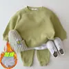 Estilo coreano ins Suéter de algodón con cuello redondo de oso para bebé recién nacido y niño pequeño Conjunto deportivo Casual de dibujos animados para bebé Conjunto de dos piezas