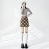 Falda de Lana a Cuadros para Mujer Primavera y Otoño 2025 Cintura Alta Efecto Adelgazante Falda de Cadera Línea A Falda Corta Retro a Cuadros Contrastantes