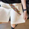 Pantalones Cortos de Jacquard con Patrón de Trigo y Cuerda Arcoíris, Talla Grande para Hombre, Marca de Verano de Moda, Pantalones Deportivos Casuales Finos y Sueltos de Cinco Puntos