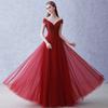 2026 Nuevo Estilo Rojo Largo Hombros Descubiertos Elegante Vestido de Noche Vestido de Brindis para la Novia Fiesta Anual Actuación Pasarela Presentador