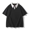Camisa Polo Masculina de Manga Curta com Patchwork em Cores Contrastantes, Verão Tamanho Grande Marca da Moda Casual Solta, Camiseta de Manga Meia-Manga para Casal