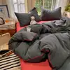 Conjunto de cama jacquard minimalista com trama colorida, quatro peças, ultrassuave, 100% algodão, lençol de cima e capa de edredom tamanho solteiro, adequado para quartos de dormitório e estudantes