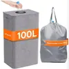 Cesta de Lavandería Oxford de 100L Transfronteriza con Bolsillo Interior, Almacenamiento Plegable para Botellas, Almacenamiento de Juguetes, Cesto de Ropa Sucia de Color Sólido