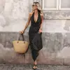 2026 Estación Independiente Estilo Europeo y Americano Transfronterizo Cuello en V Profundo Tirante Halter Lunares Sexy Estilo Resort Vestido Largo Maxi