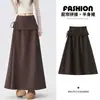Toma real de pantalones-falda cruzados de encaje con cordones, dos piezas simuladas para mujer, nuevo modelo otoño e invierno 2026, de cintura alta, fluidos, con dobladillo amplio, falda de media longitud que cubre la cadera