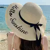 Nuevo Sombrero Estilo Coreano para Mujer, Sombrero de Paja Transpirable de Ala Ancha con Letras de Moda, Sombrero de Sol para Protección Solar en la Playa, Sombrero de Sol de Verano