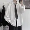 Camisas Lisas de Manga Longa para Primavera e Outono Estilosas para Homens e Mulheres Gravata Solta Tendência Coreana Versátil Bonitas Camisas Atacado