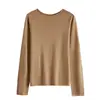 Tricô Liso de Cor Sólida para Primavera e Outono Feminino Gola Redonda Borda Dobrada Peça Sem Costura Tricô Fino Suéter Modelador Camada Base