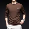 Elegante Camiseta de Manga Larga para Hombre 2024 Primavera y Otoño Nueva Casual de Negocios Cuello Redondo Estampada Tendencia Versátil