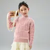 Suéter de Lã Pura de Malha Grossa Dupla para Outono e Inverno para Meninos e Meninas, Suéter de Lã com Gola Alta Meia para Crianças Mais Velhas