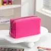 Bolsa de Maquiagem Transfronteiriça Nova com Padrão Waffle, Grande Capacidade, Bolsa Quadrada Pequena de Cor Sólida, Bolsa Portátil de Armazenamento para Viagem, Necessaire Feminina