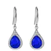Venta Caliente Moda Gota Gota Color Diamante Aretes Gancho de Oreja Circonita Micro Diamante Rojo Verde Azul Gota Taladro Aretes