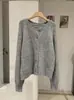KEKEZOON Cárdigan de Punto Suave y Pegajoso Cuello Redondo para Mujer Moda Otoño e Invierno Versátil Holgado Abrigo Suéter de Manga Larga 9006