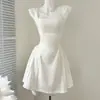 Vestido de Alcinha Estilo Francês de Verão para Mulheres, Vestido Tank Acinturado e Emagrecedor, Vestido Curto