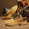 Sapatos Masculinos de Outono e Inverno, Sapatos de Algodão, Botas de Trabalho de Cano Alto, Botas Curtas Retrô Estilo Britânico Masculino, Botas Martin com Solado Grosso para Homens