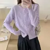 Cárdigan de Punto con Flor Estéreo de Perlas Estilo Coreano para Mujer Otoño e Invierno Nueva Moda Suave Cera Cuello Redondo Suéter Chaqueta Corta