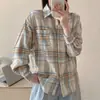 Camisa Feminina de Manga Longa com Bolso, Gola, Estilo Retro Americano, Versátil, Xadrez, Primavera, Transfronteiriça da Amazon