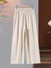 Mom's Summer Loose Cotton and Linen Wide-leg Calças de meia-idade e idosas Verão de cintura alta Calças casuais Calças plus size da vovó