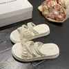 Nuevas Pantuflas de Verano para Mujer, Elegantes Estilo Hada Hogar Interior Antideslizantes Uso Exterior Celebridad de Internet Perla Casual Zapatos de Playa